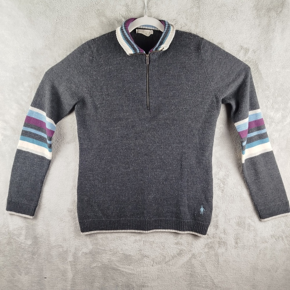 Smartwool Merino Wool 1/4 Zip Thermal Turtleneck Gray Pullover Womens XL Outdoor